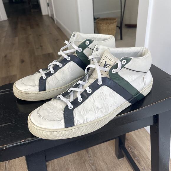 Louis Vuitton Mens 9.5 US Greenx White Damier Infini Leather Sneaker 8.5LV Low
